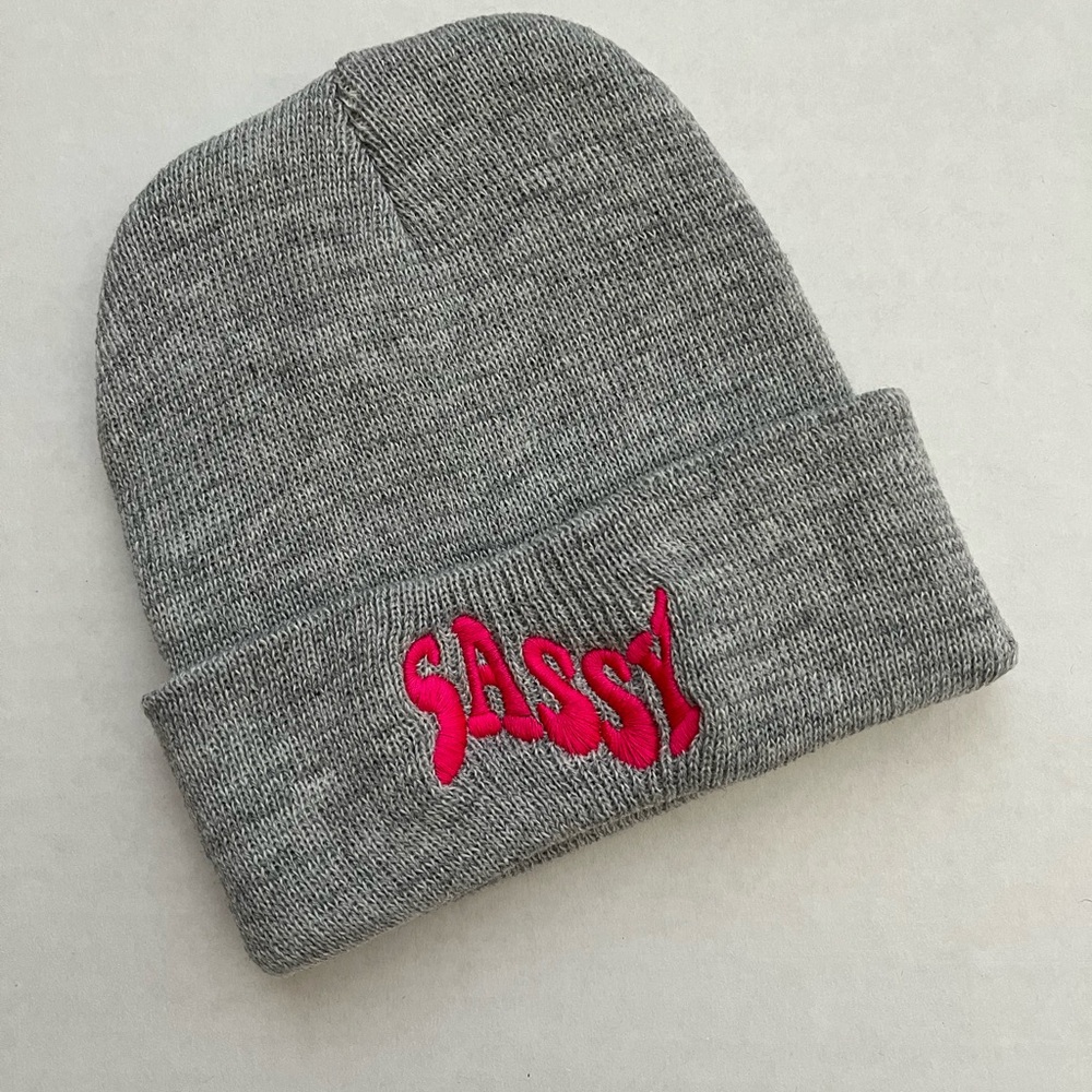Sassy Gray and Pink Kids Beanie